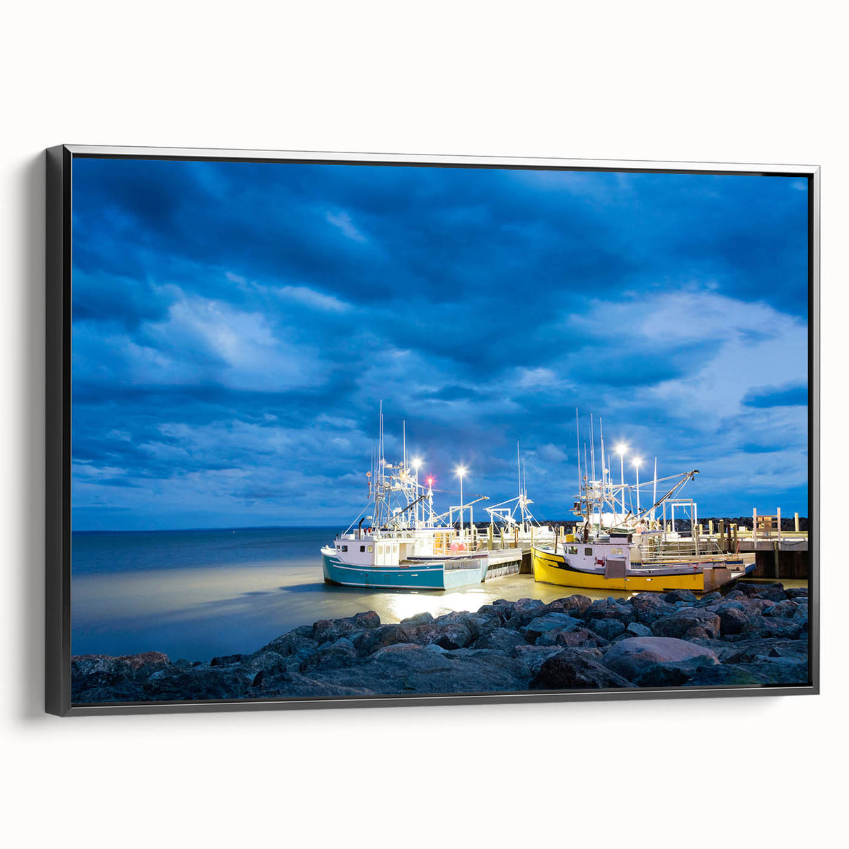 Black and white landscape art of New Brunswick on framed canvas, ideal for bedroom decor.