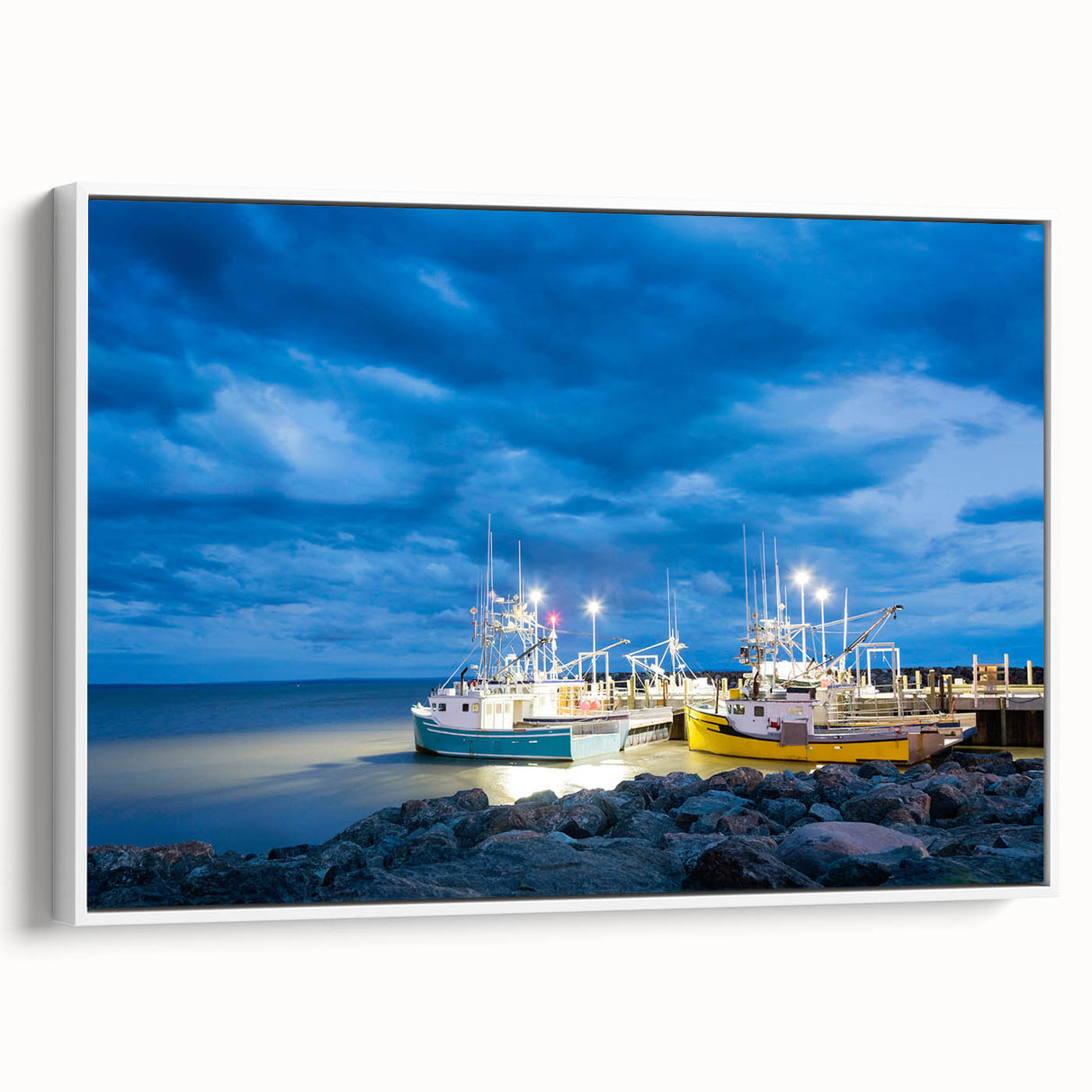 Vintage poster art of a New Brunswick scenery on a framed canvas with colorful details, ideal for living room decor.
