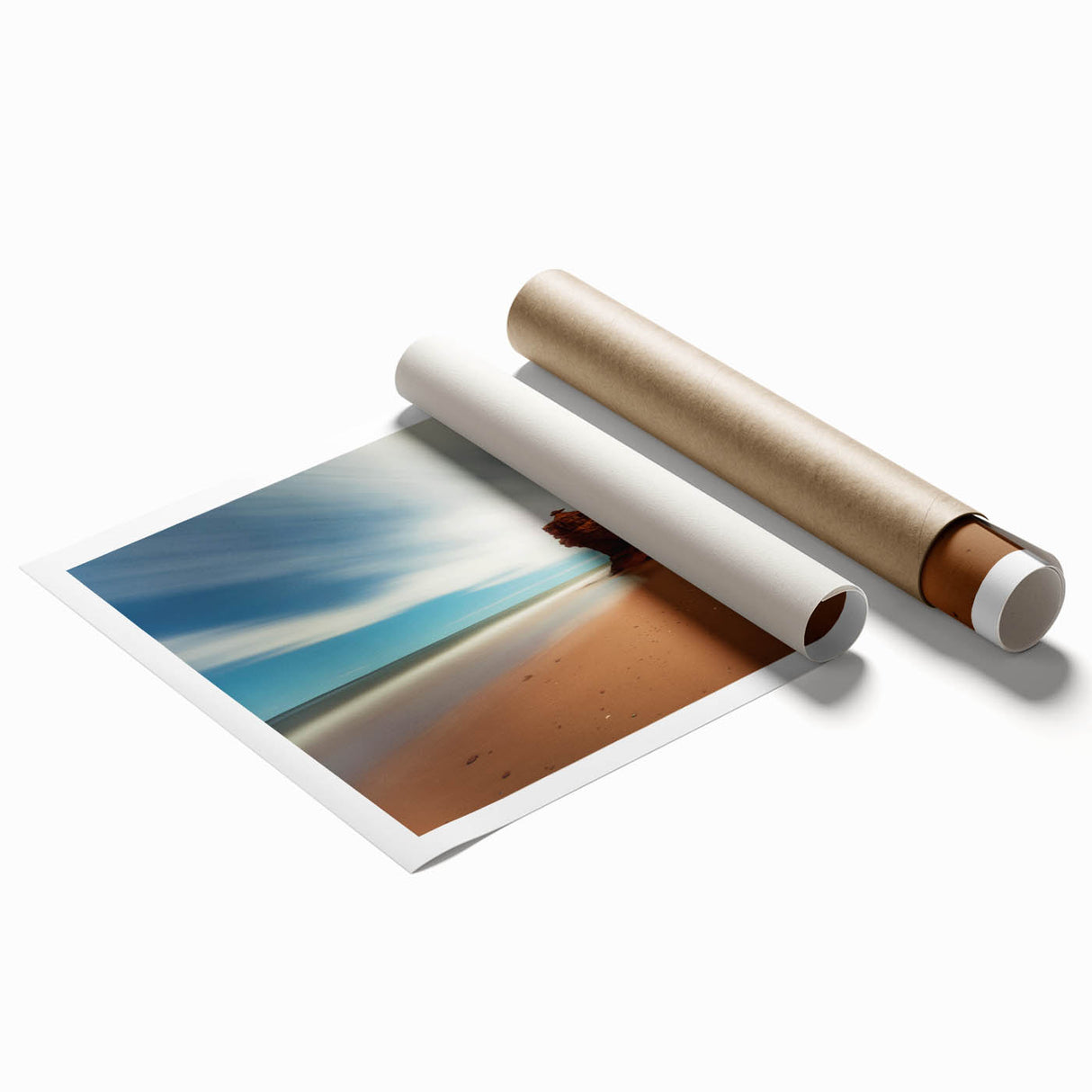 Rolled print of Prince Edward Island scenery with vibrant green and blue tones, ideal for classy bathroom wall art.
