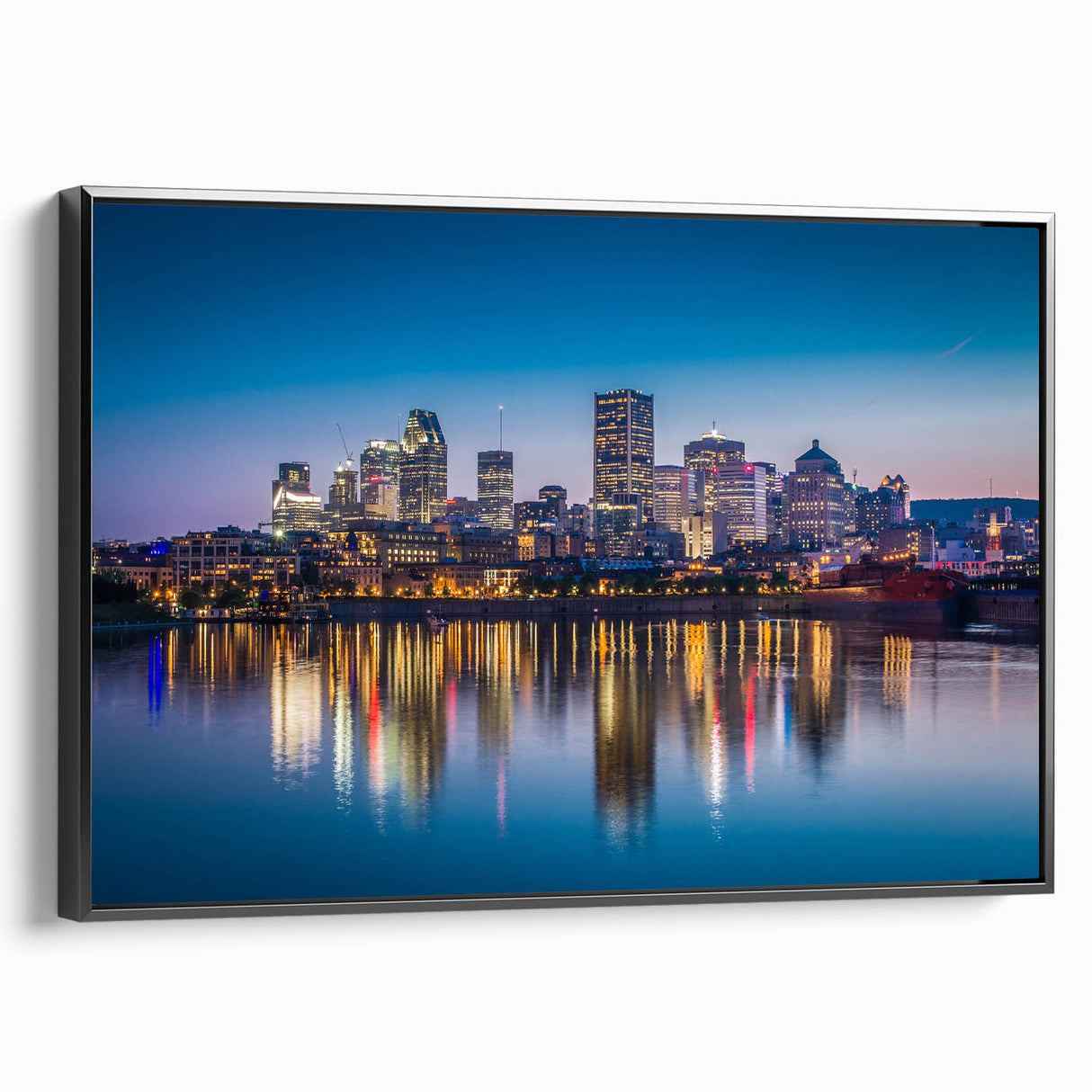 Black and white framed canvas of a vintage Quebec landscape, ideal for bedroom wall decor.