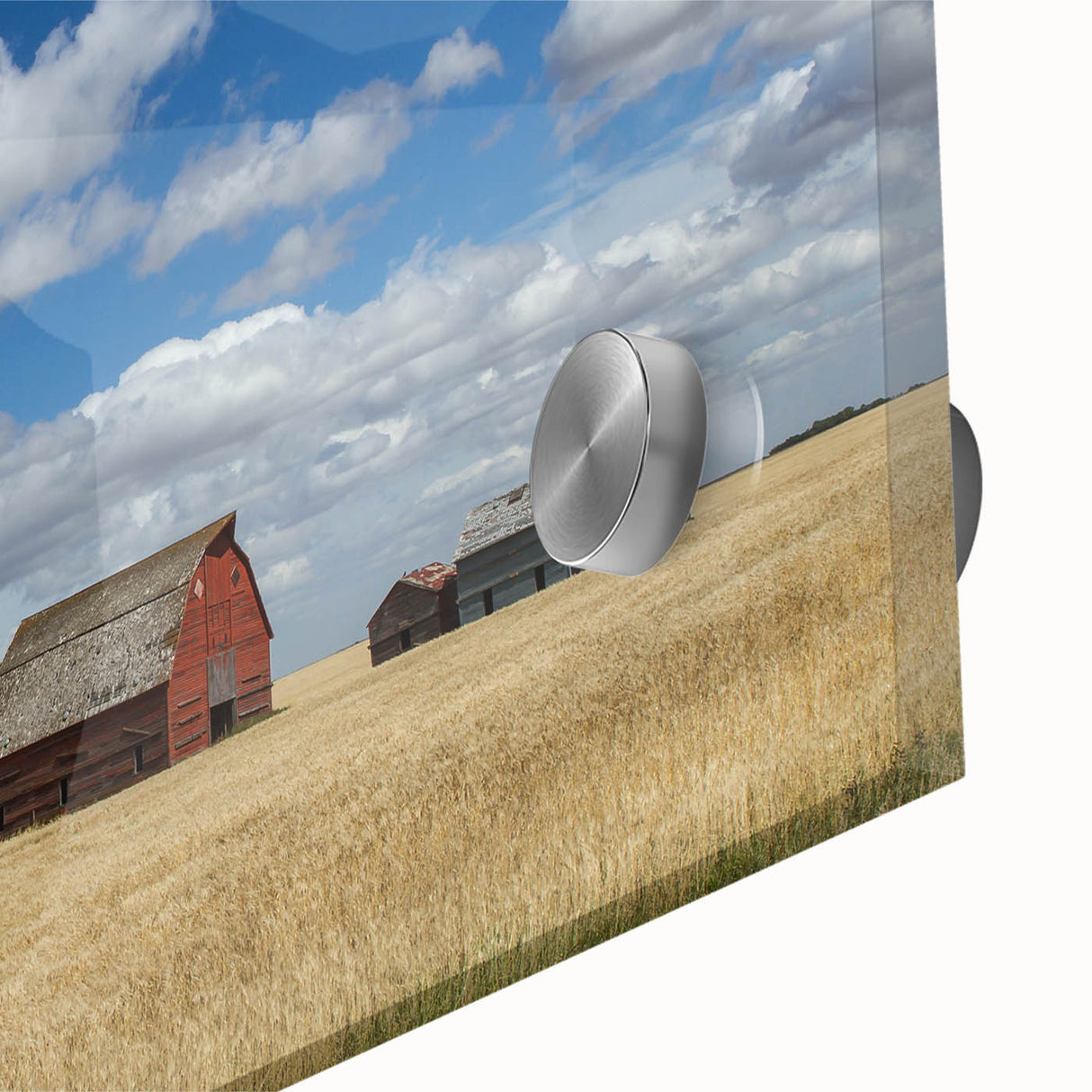 Large abstract wall art depicting Saskatchewan scenery in muted earth tones on acrylic glass, suitable for dining room decor.