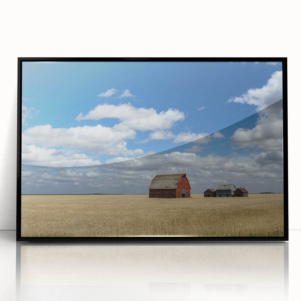 Large abstract wall art featuring a serene Saskatchewan landscape in muted earth tones on a framed acrylic panel.