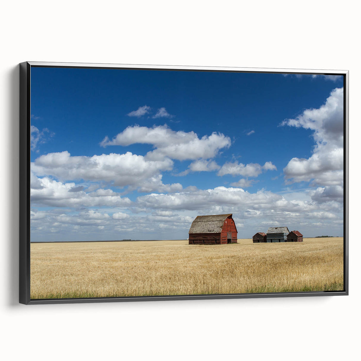Black and white framed canvas of a Saskatchewan landscape, ideal for bedroom wall art.