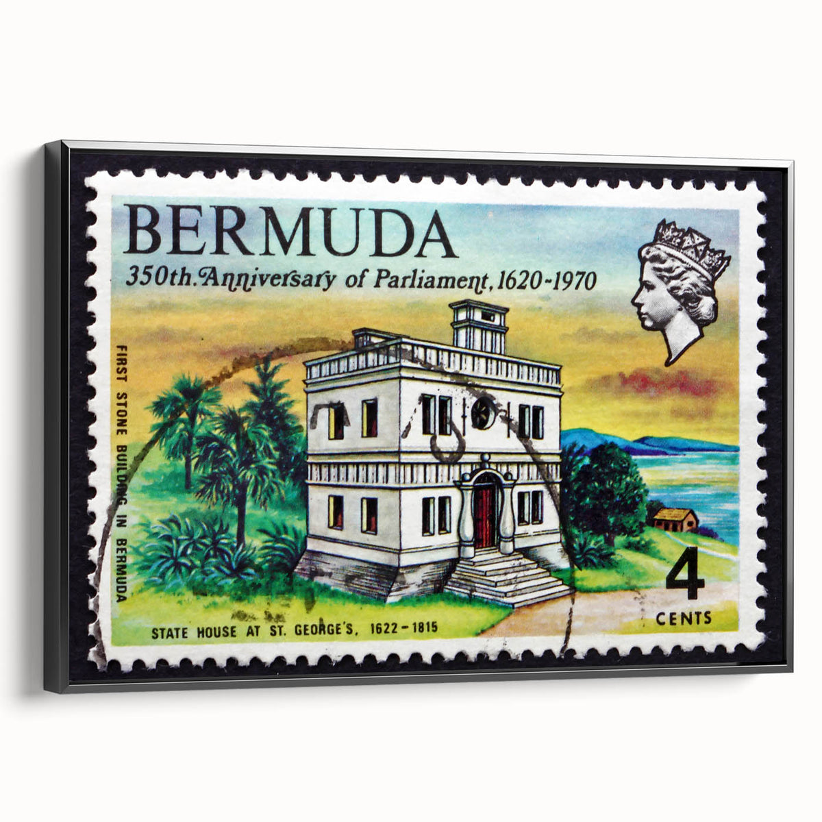 Black and white landscape art painting of Bermuda on framed canvas, ideal for bedroom wall decor.