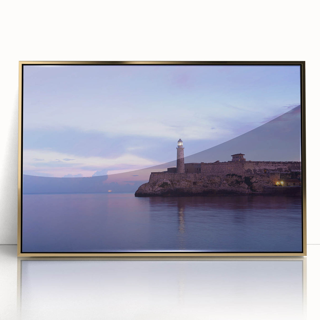 Art deco poster of a Caribbean scene, vibrant blue and green tones, framed acrylic, ideal for modern art wall decor.