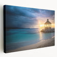 Caribbean beach scene on large stretched canvas with vibrant blue and turquoise tones, ideal for kitchen wall art.
