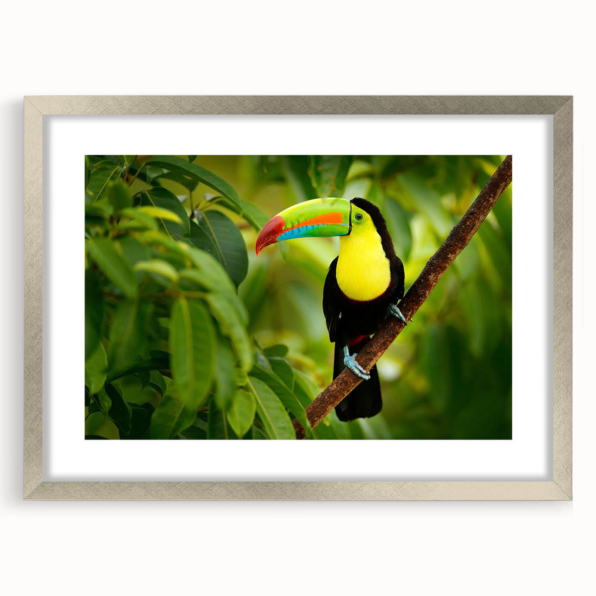 Textured abstract art print of Central American scenery in silver frame, ideal for bedroom art.