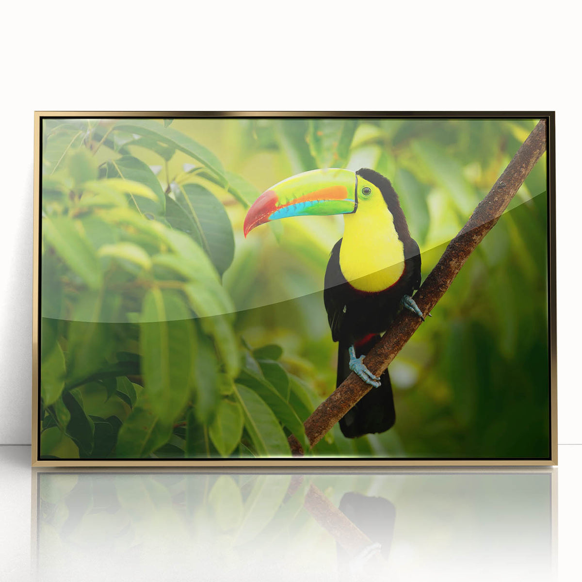 Framed acrylic print of a Central American landscape in gold tones, ideal for modern art wall decor.