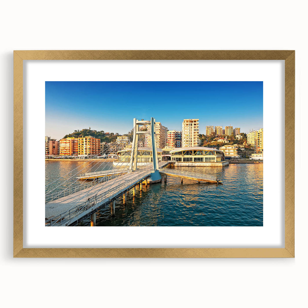 Abstract art print of a European scenery in muted earth tones on a framed canvas, ideal for dining room decor.