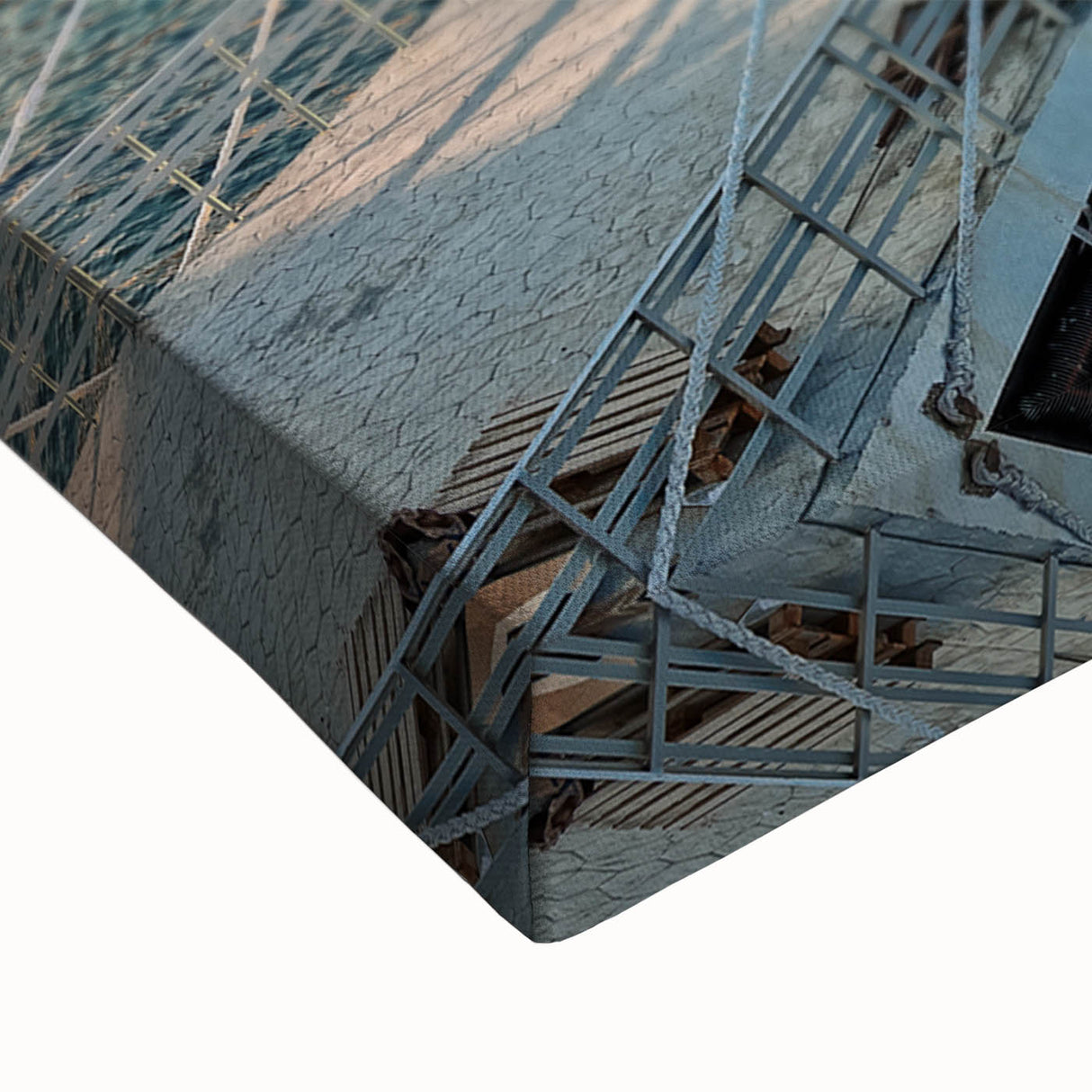 Black and white landscape art painting of Albanian scenery on stretched canvas, ideal for bedroom wall art.