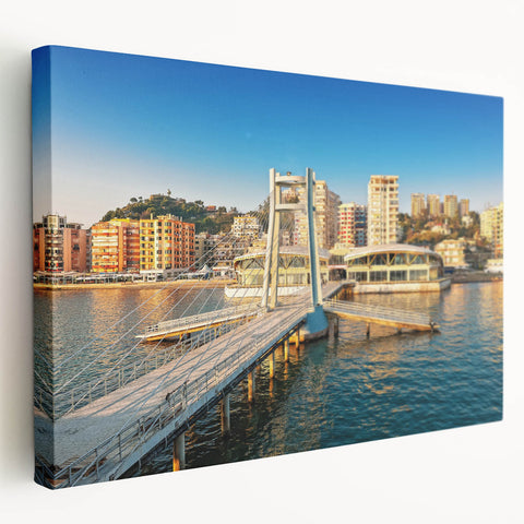 Large canvas print of a European Albanian landscape in muted earth tones, suitable for kitchen wall art.