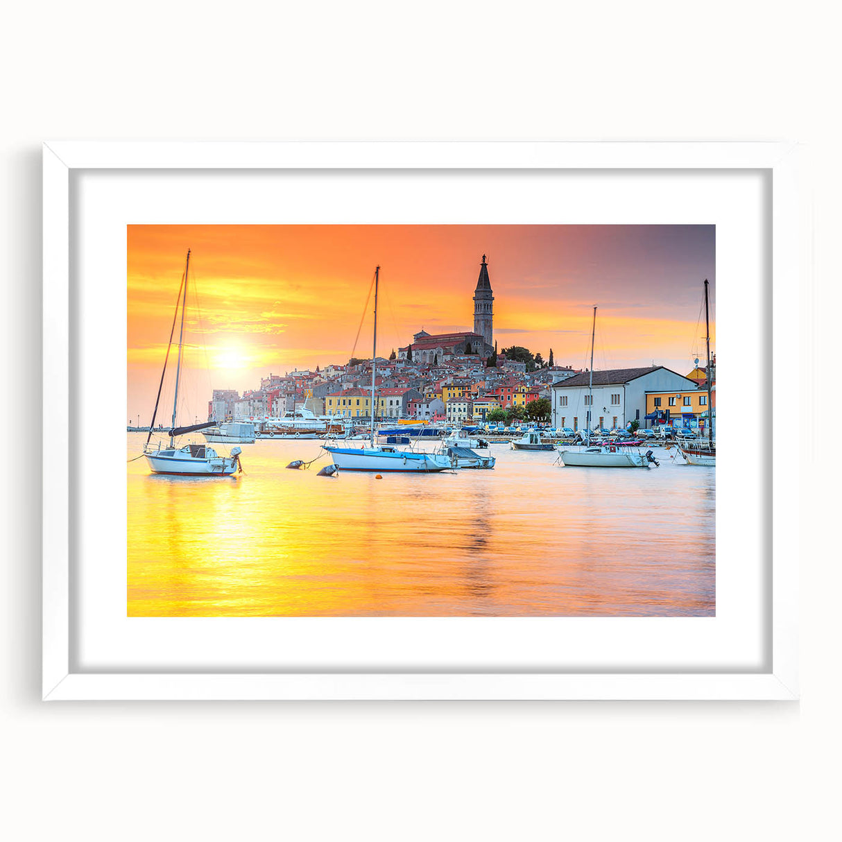 Textured abstract art print of a Croatian landscape in muted earth tones on a framed canvas, suitable for bedroom decor.