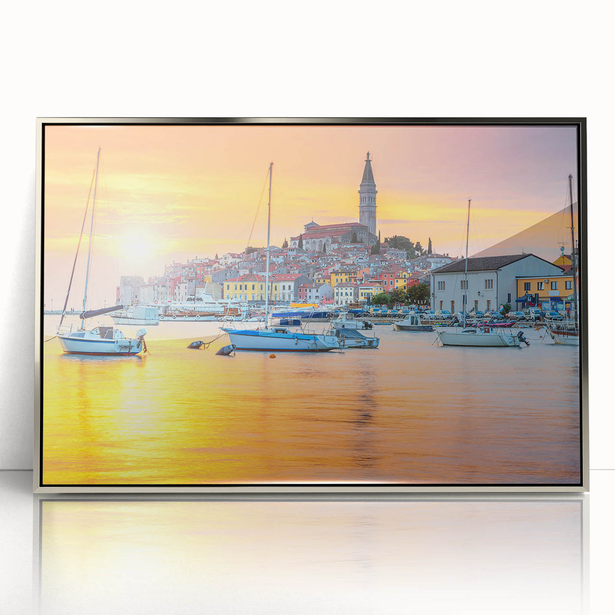 Large art print of a Croatian landscape in muted earth tones on a framed acrylic, suitable for modern art wall decor.