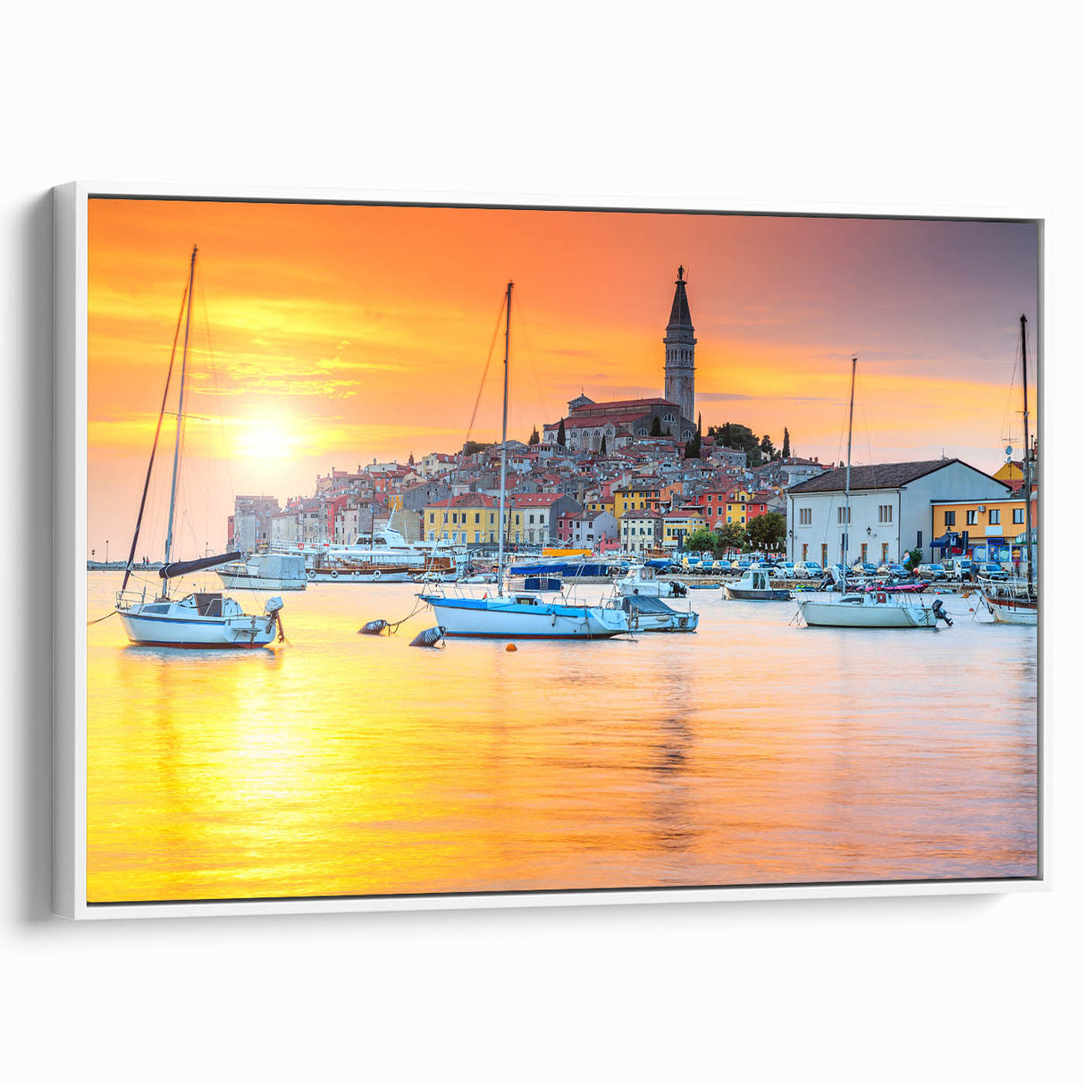 Vintage poster art of a Croatian landscape on a framed canvas, featuring vibrant colors, ideal for living room decor.