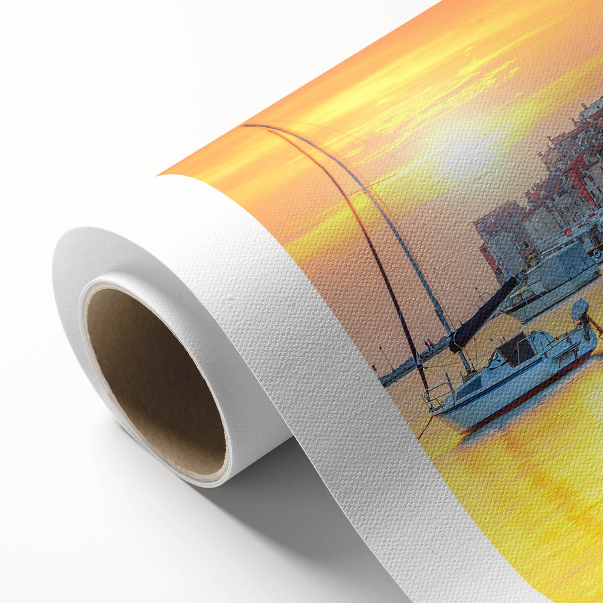 Art deco poster of a European Croatia scenery in muted blue and green tones on rolled canvas, ideal for nursery wall art.