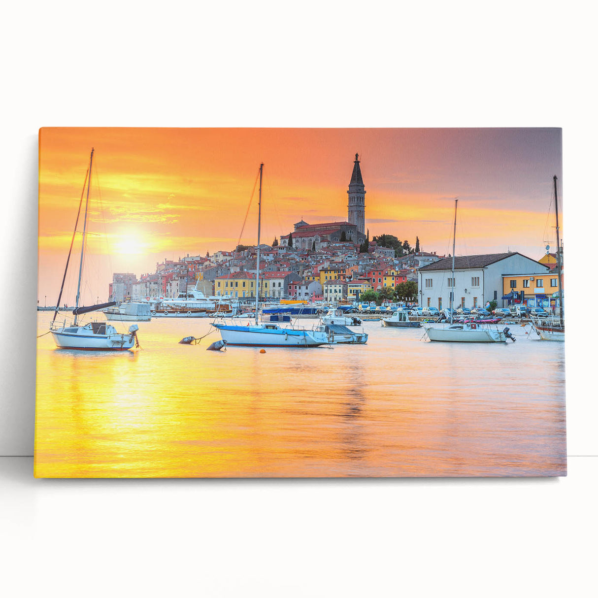 Black and white stretched canvas of Croatian landscape, ideal for kitchen wall art.