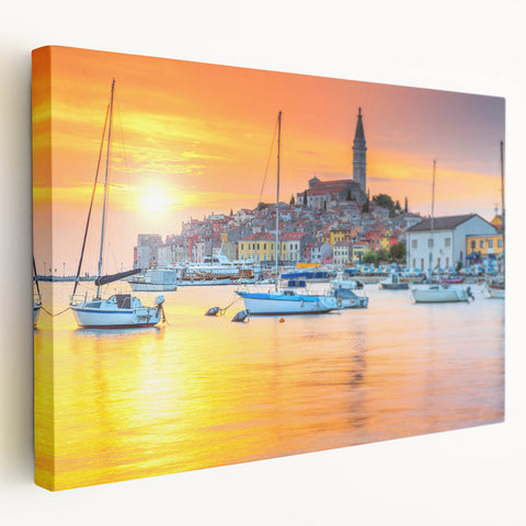 Large art depicting a Croatian landscape on stretched canvas, featuring muted earth tones, ideal for kitchen wall art.