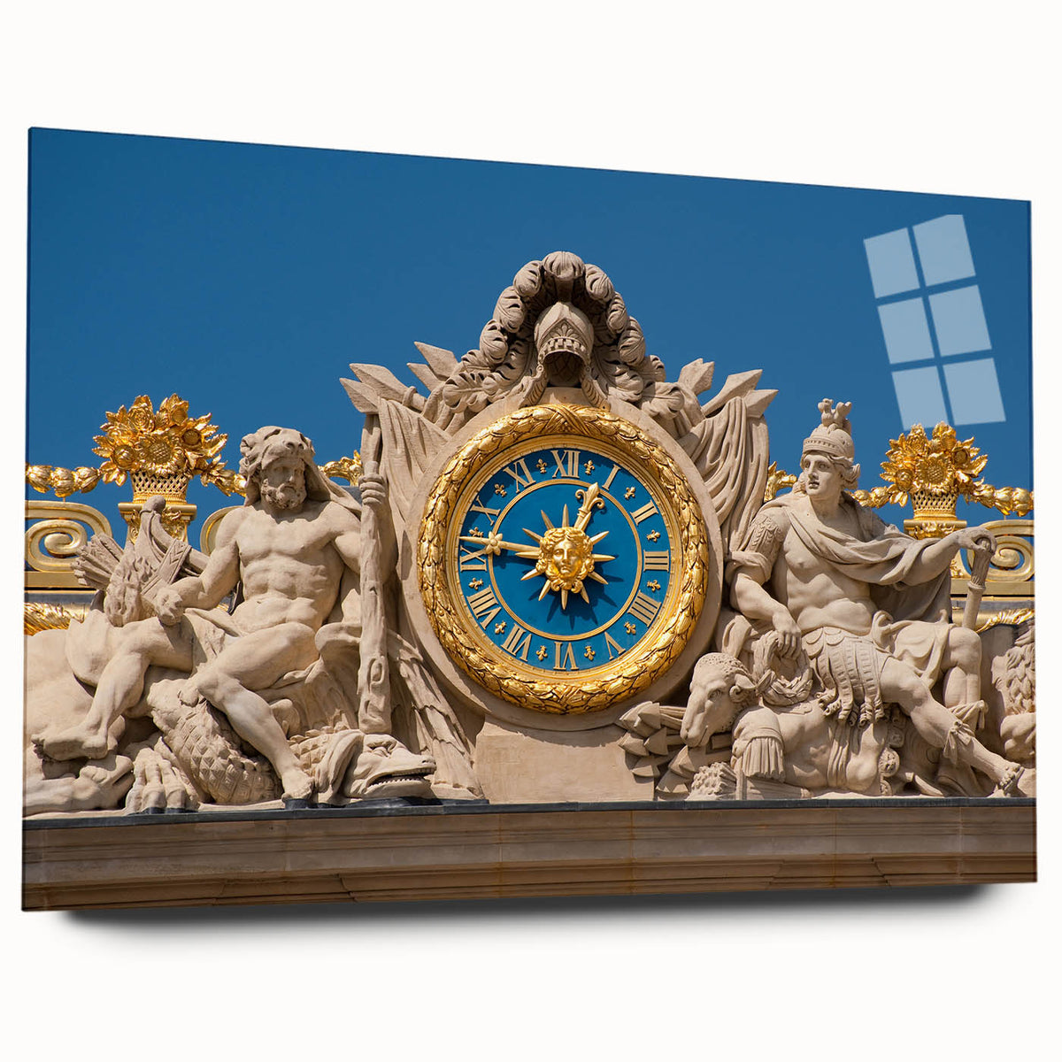 Large abstract wall art of Versailles scenery in muted earth tones on acrylic glass, ideal for bedroom or dining room decor.