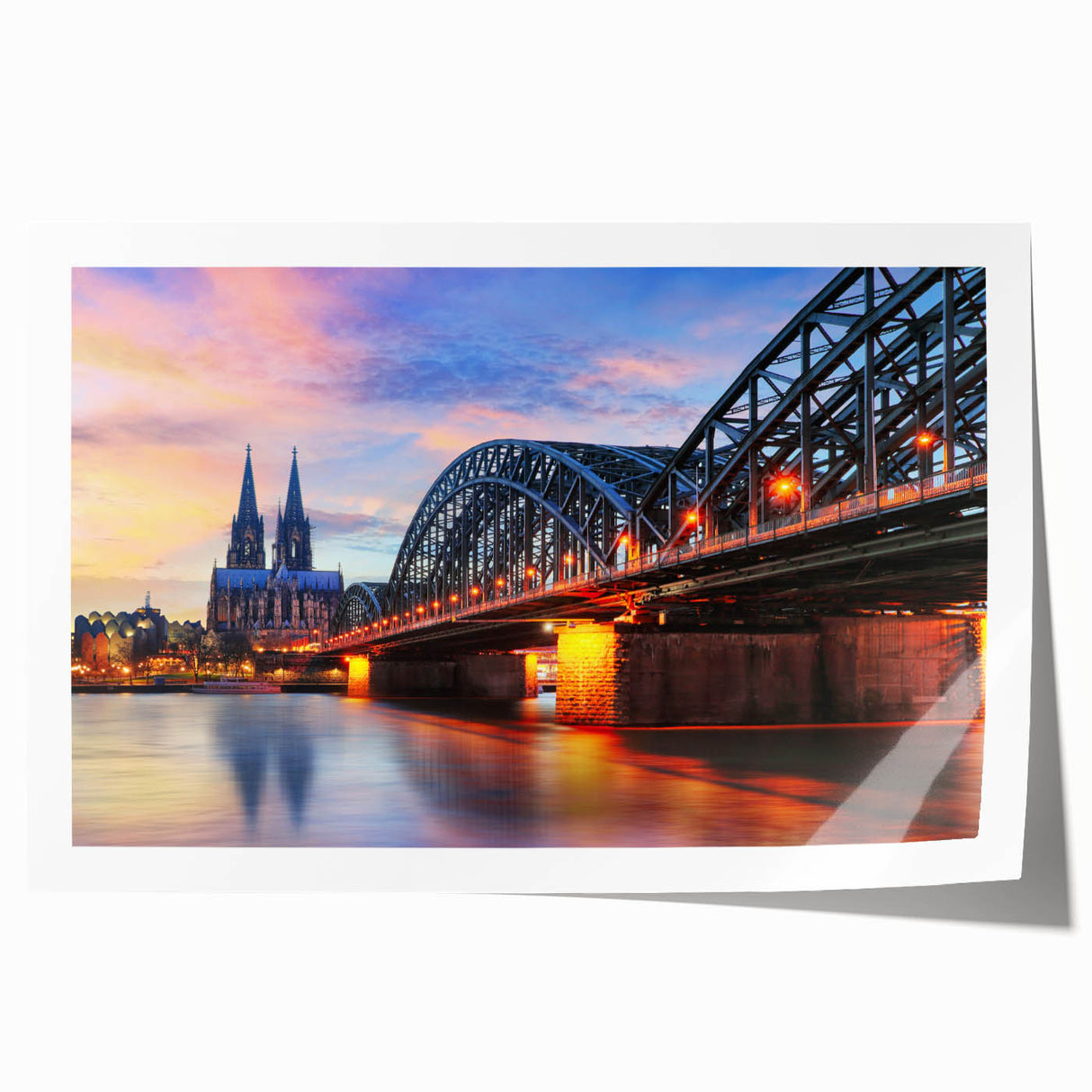 Rolled print of a European scenery with vibrant greens and floral accents, ideal for art wall dining room.