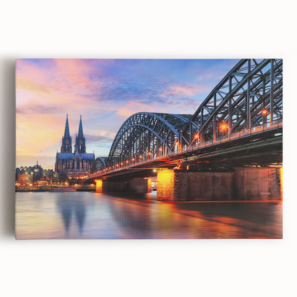 Black and white photograph of a European cityscape on stretched canvas, ideal for kitchen wall art.