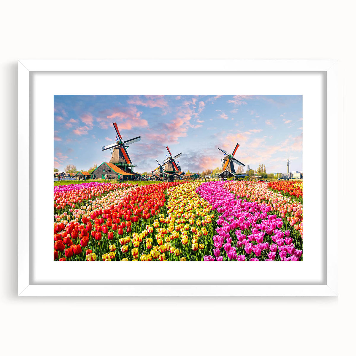 Textured art depicting an abstract European scenery in muted earth tones, presented in a white framed print.