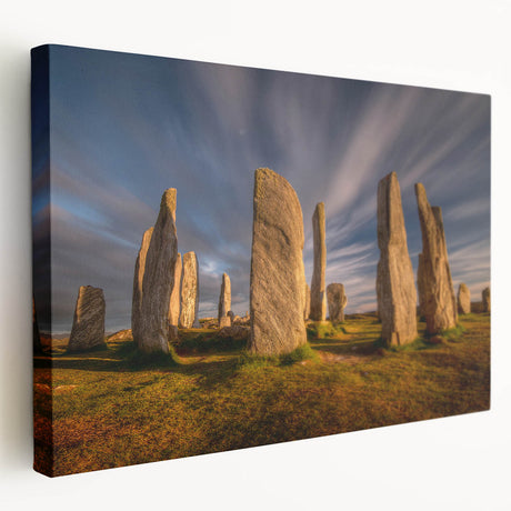 Large canvas print of a Scottish landscape in muted green and blue tones, ideal for kitchen wall art.