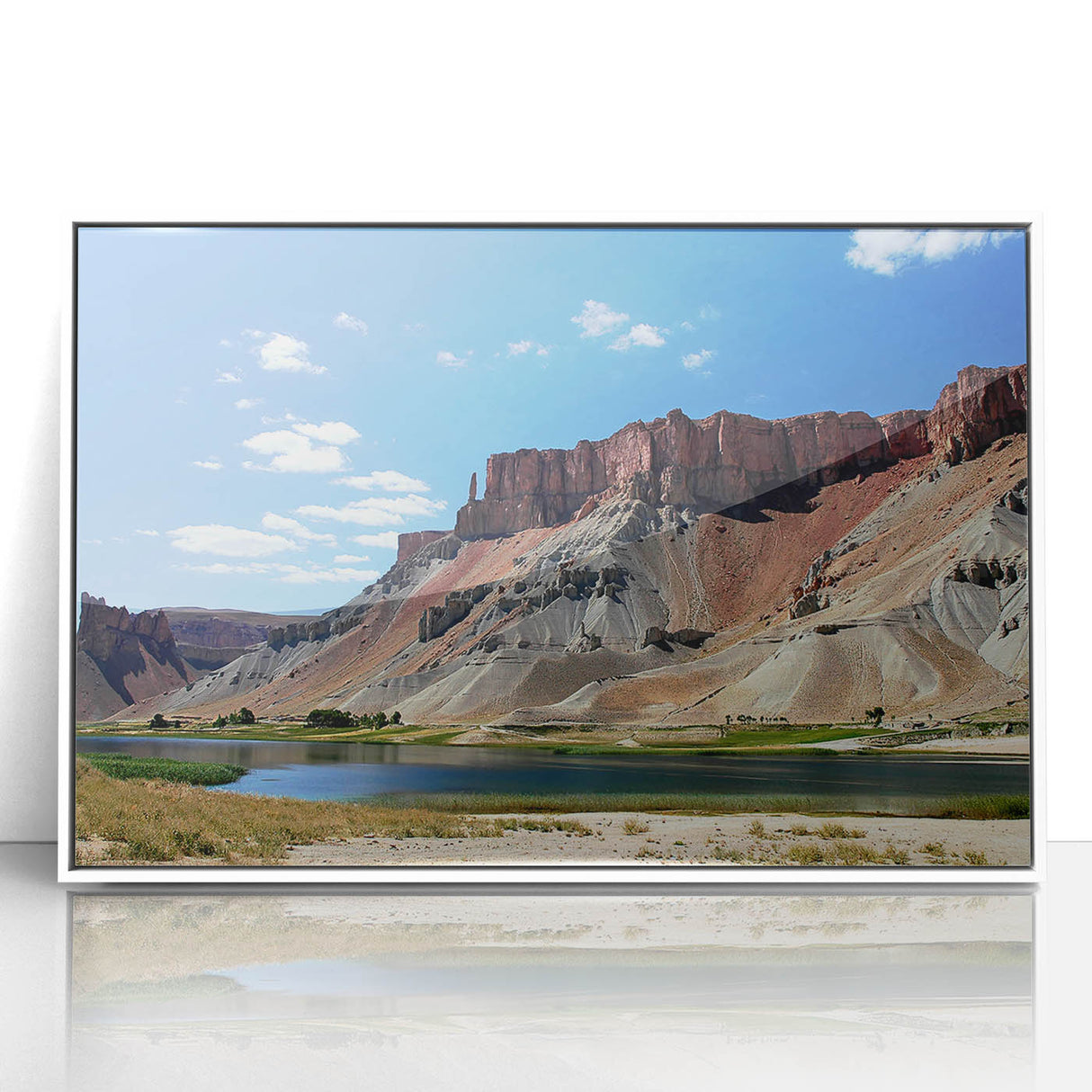 Framed acrylic print of a Middle Eastern scenery in soft earth tones, suitable for modern art wall decor.