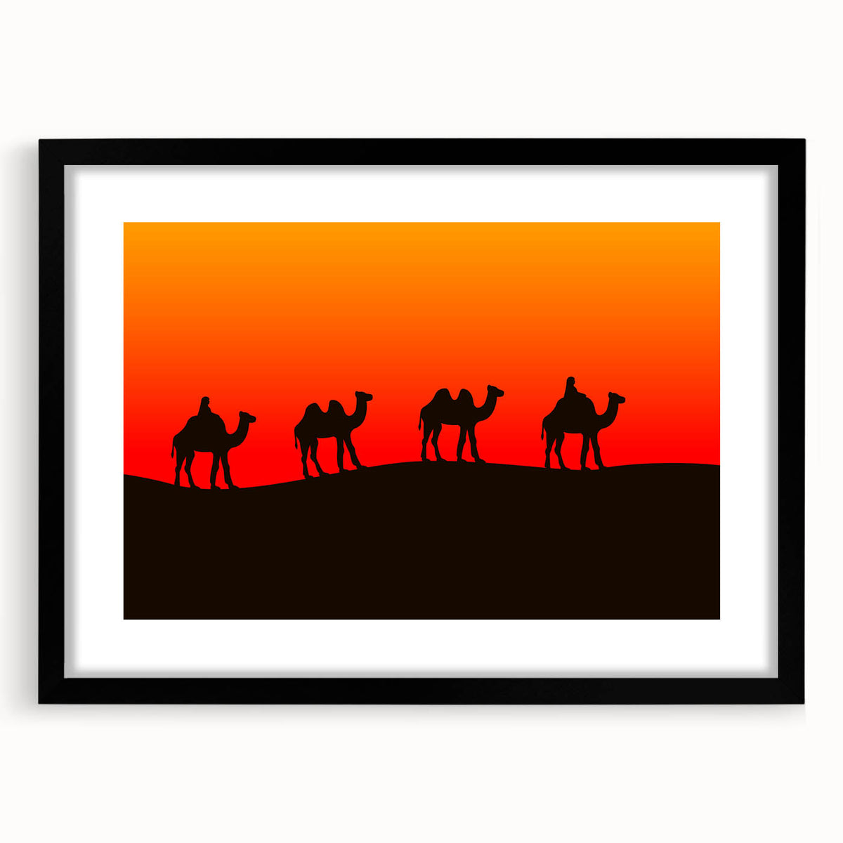 Extra large abstract art print of a Middle Eastern scenery in vibrant colors on a textured canvas, framed in black.