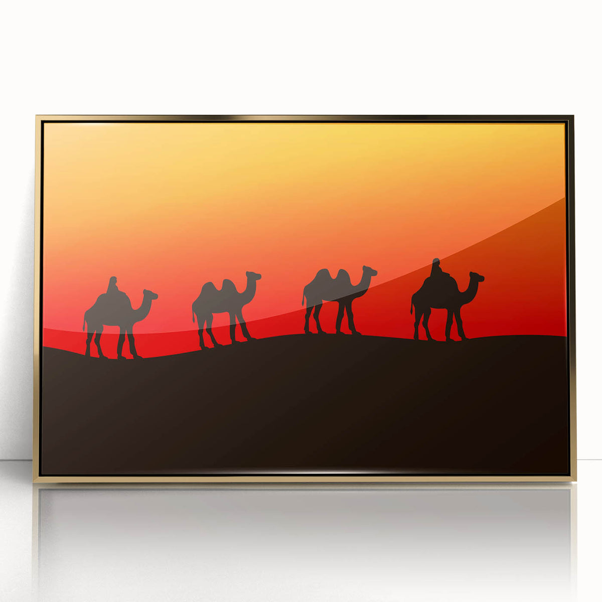 Framed acrylic print of a mid-century modernist Iraqi landscape in muted earth tones, suitable for modern art wall decor.