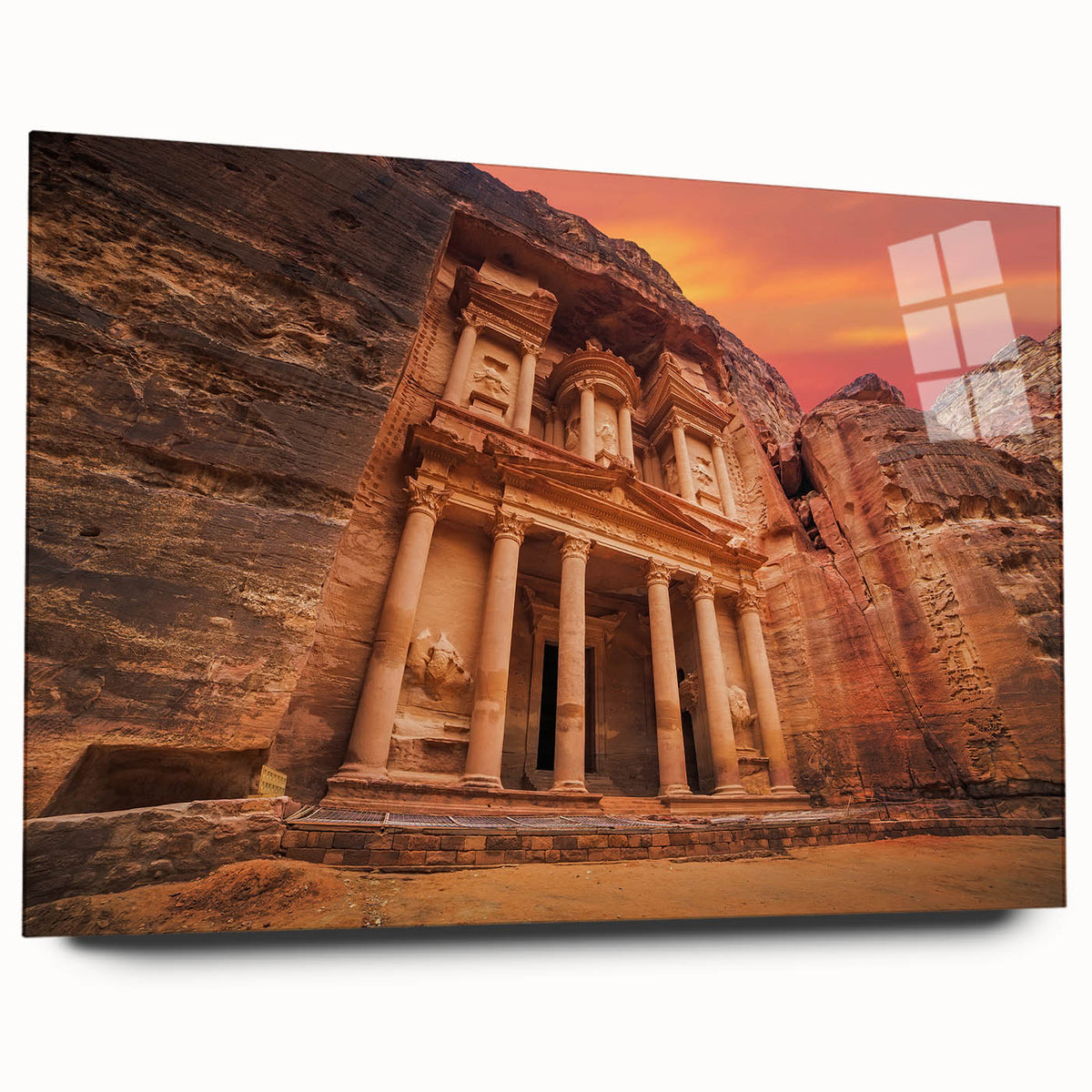 Large abstract wall art of a Middle Eastern Jordanian landscape in earth tones on acrylic glass.