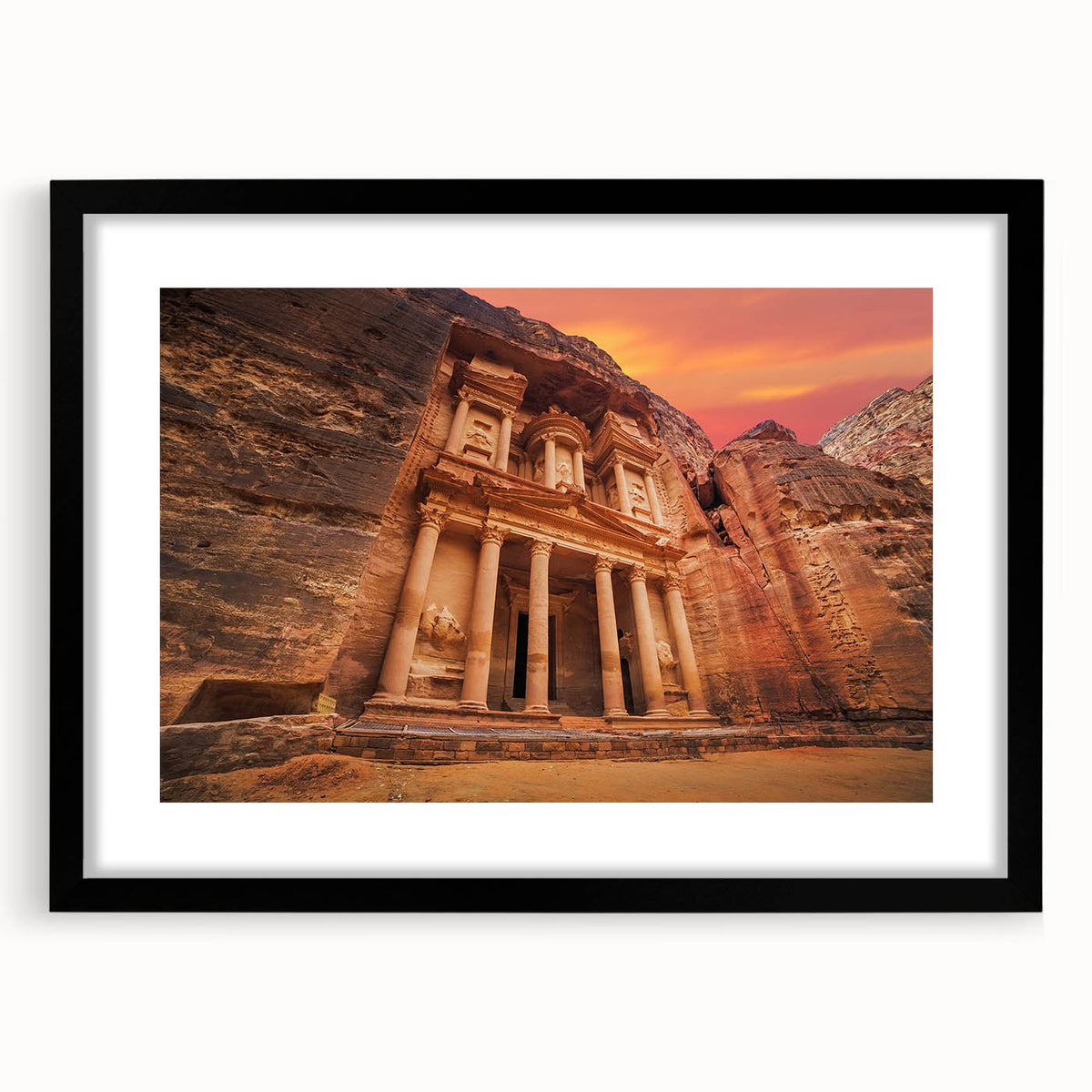 Extra large framed abstract print of a colorful Jordanian landscape, ideal for living room decor.