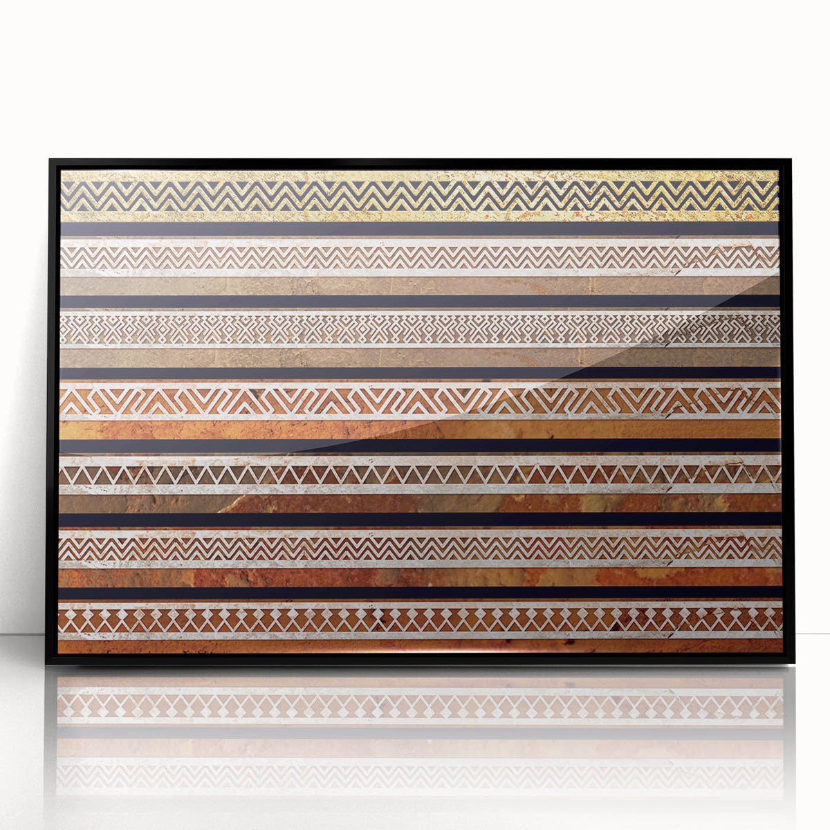 Large abstract wall art depicting a Middle Eastern Oman scenery in muted earth tones on framed acrylic.