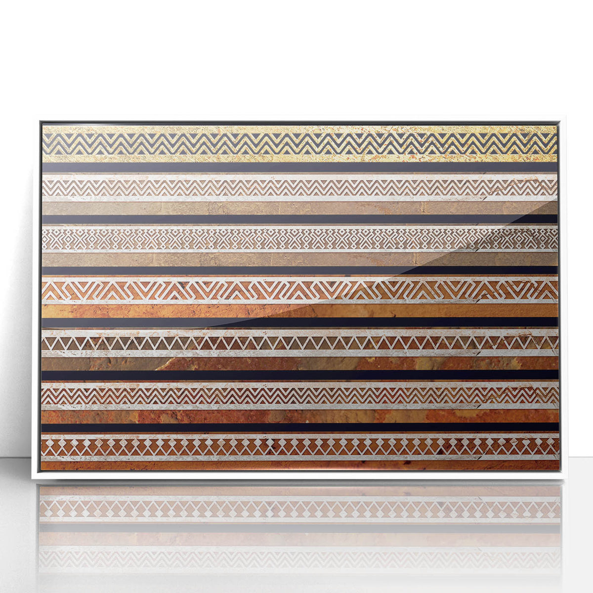 Acrylic print of a Middle Eastern landscape in muted earth tones, framed in white, suitable for modern art wall decor.