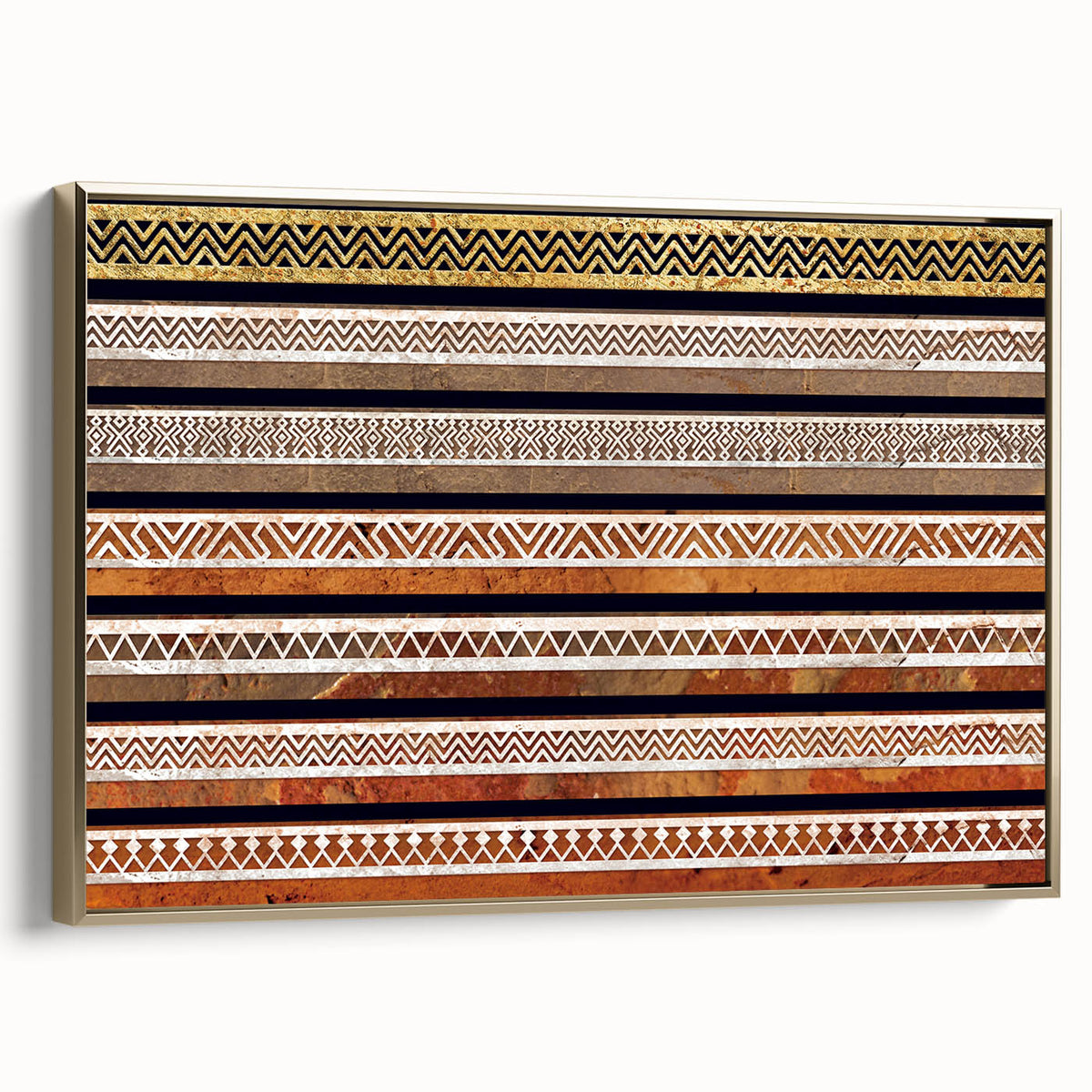 Framed canvas featuring a vintage-style landscape of Oman in gold and black tones, ideal for bedroom wall decor.