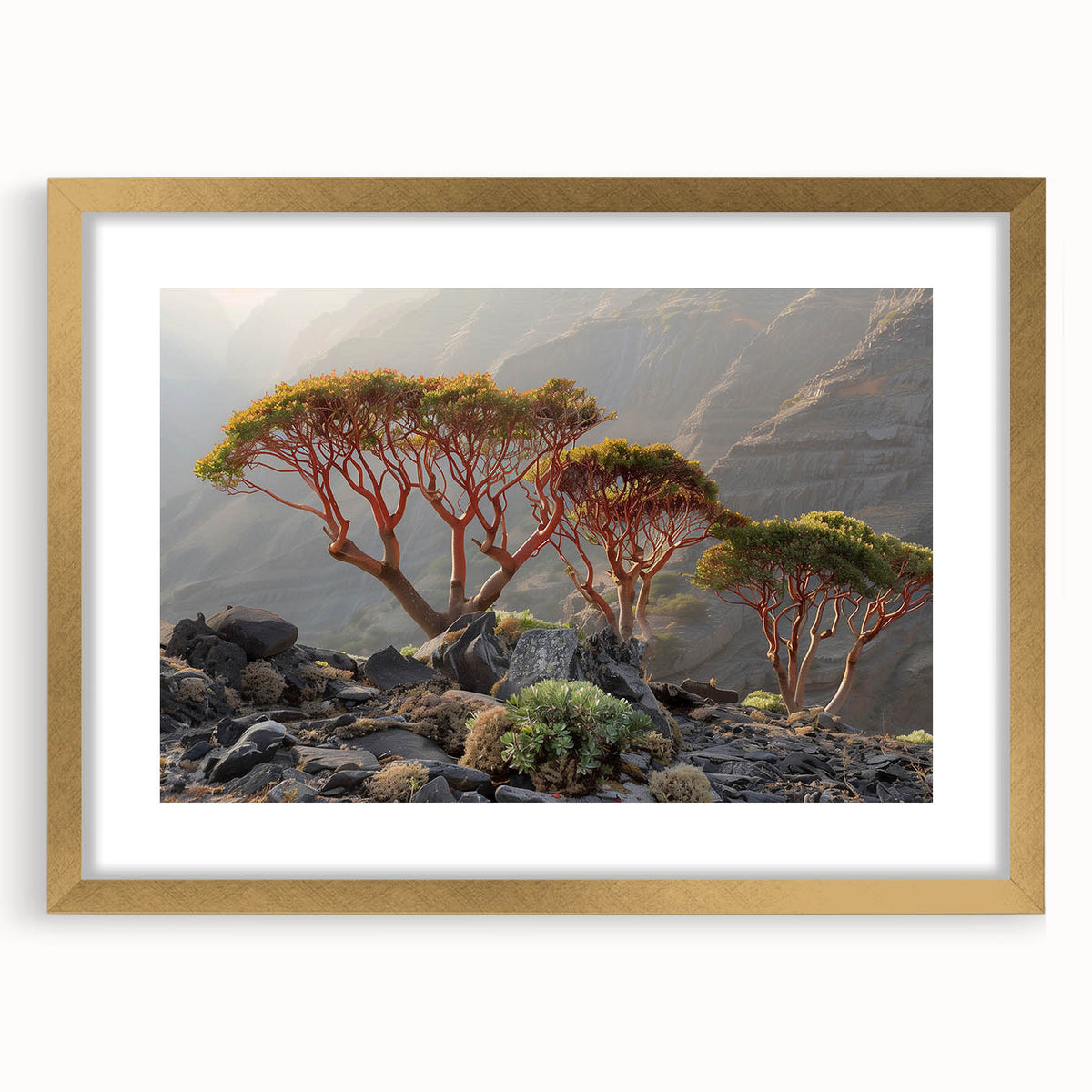 Extra large framed abstract art print with textured design in gold and earth tones, ideal for living room decor.