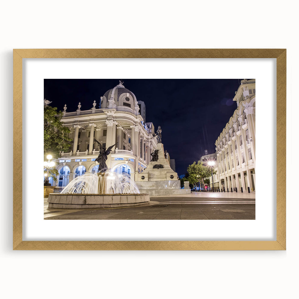 Extra large abstract art print depicting a textured South American landscape in muted earth tones, framed in gold.
