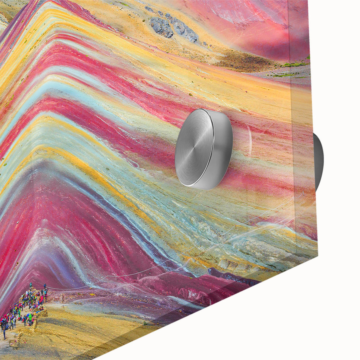 Large abstract depiction of a Peruvian landscape in muted earth tones on acrylic glass, suitable for dining room art.