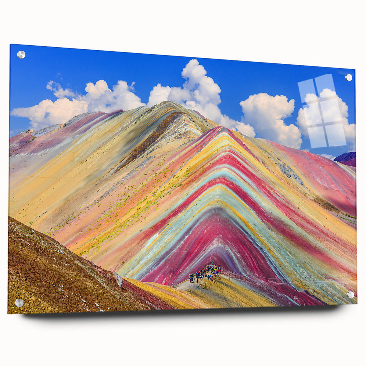 Acrylic print of a large abstract depiction of a South American landscape in earth tones.