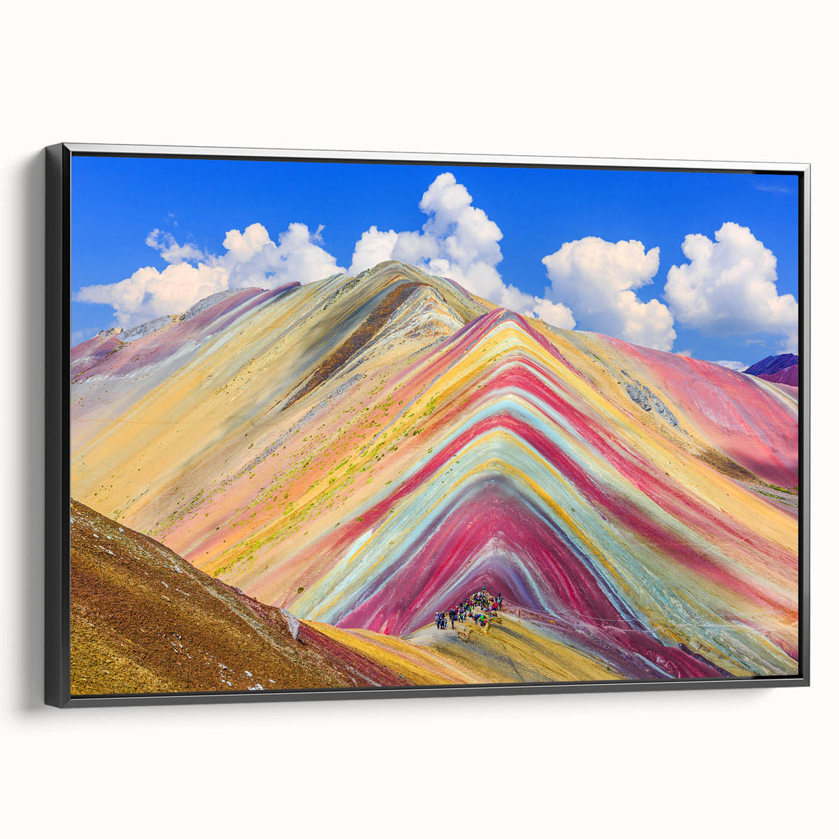 Black and white framed canvas of a vintage-style Peruvian landscape, ideal for bedroom wall art.