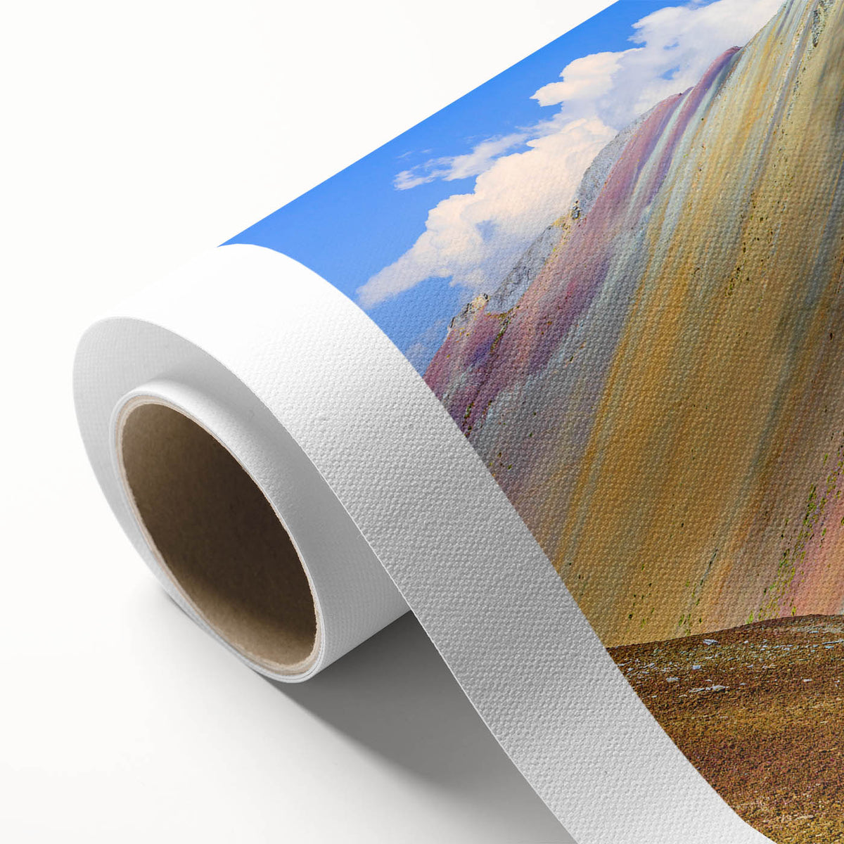 Art deco poster of a Peruvian landscape in soft earth tones on rolled canvas, suitable for nursery wall art.