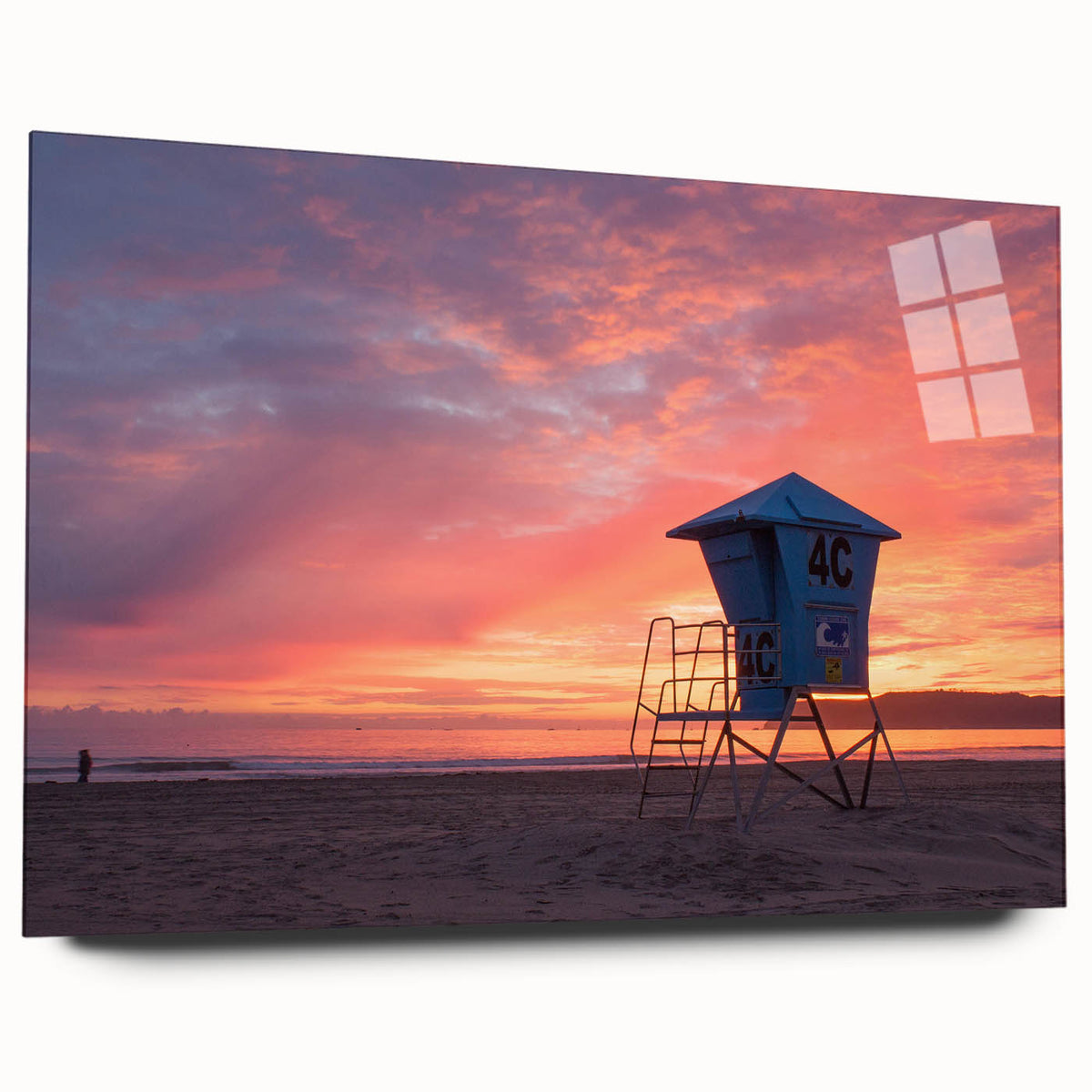 Large abstract wall art of Coronado, California, in muted blue and green tones on acrylic glass.