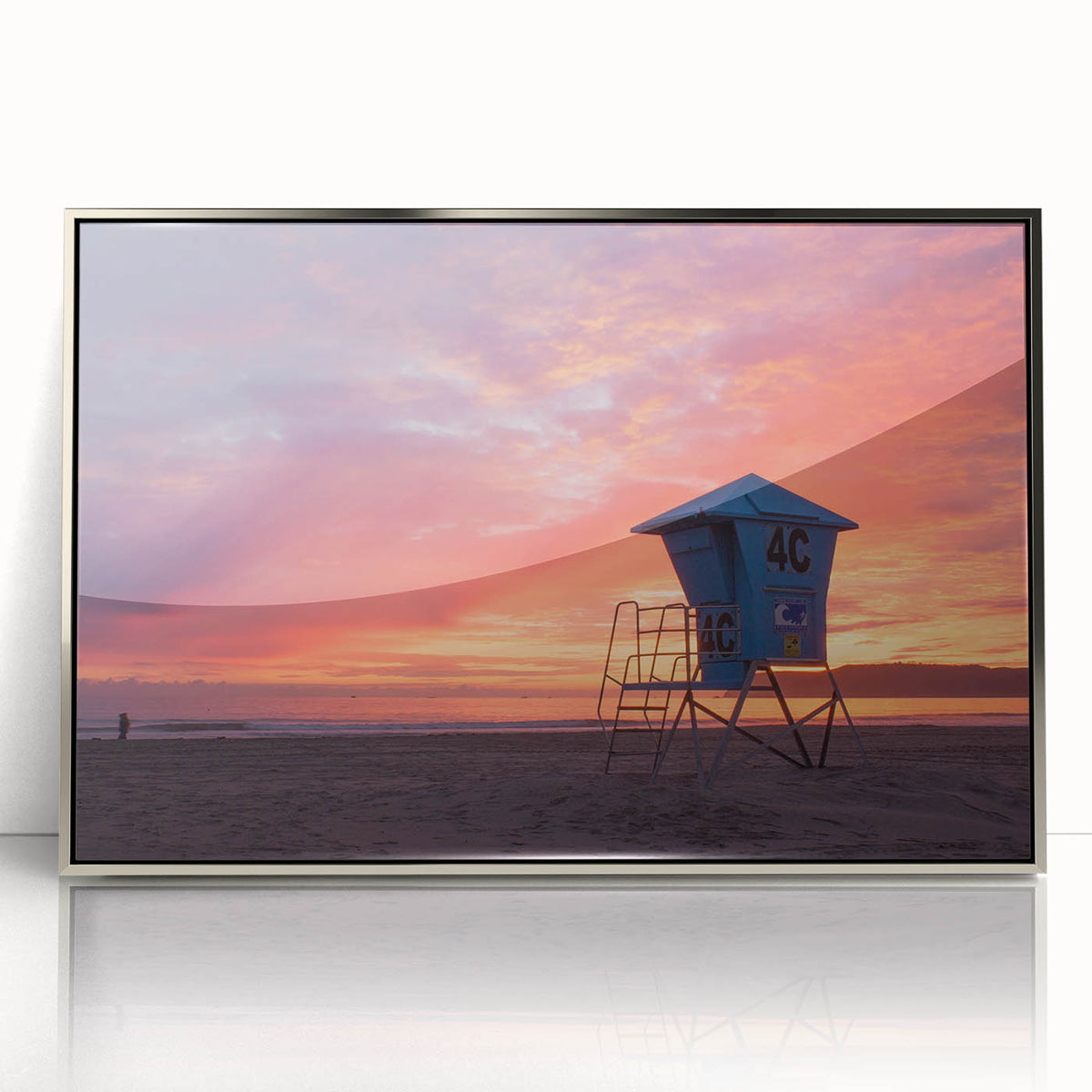 Mid-century modernist art depicting the Coronado, California scenery in muted earth tones on a framed acrylic print.