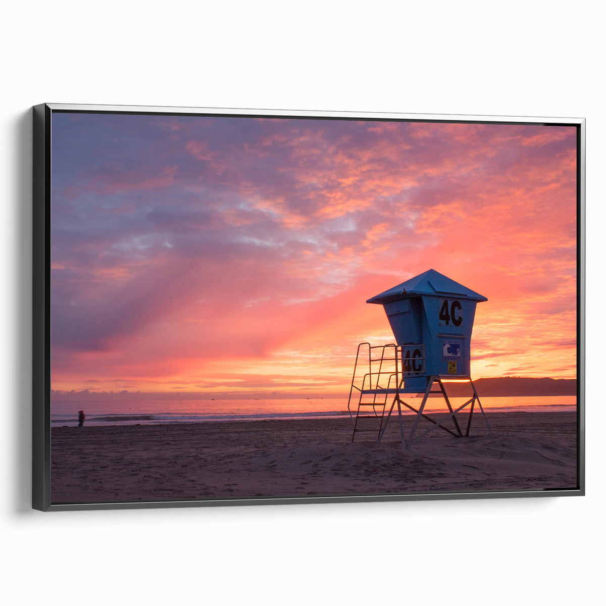 Black and white landscape art painting of Coronado, California on framed canvas, suitable for bedroom decor.