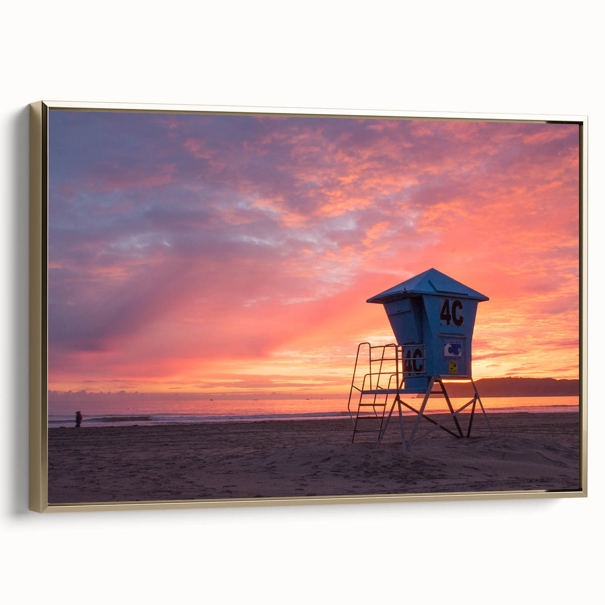 Framed canvas featuring a vintage-style landscape painting of Coronado, California in black and gold tones.
