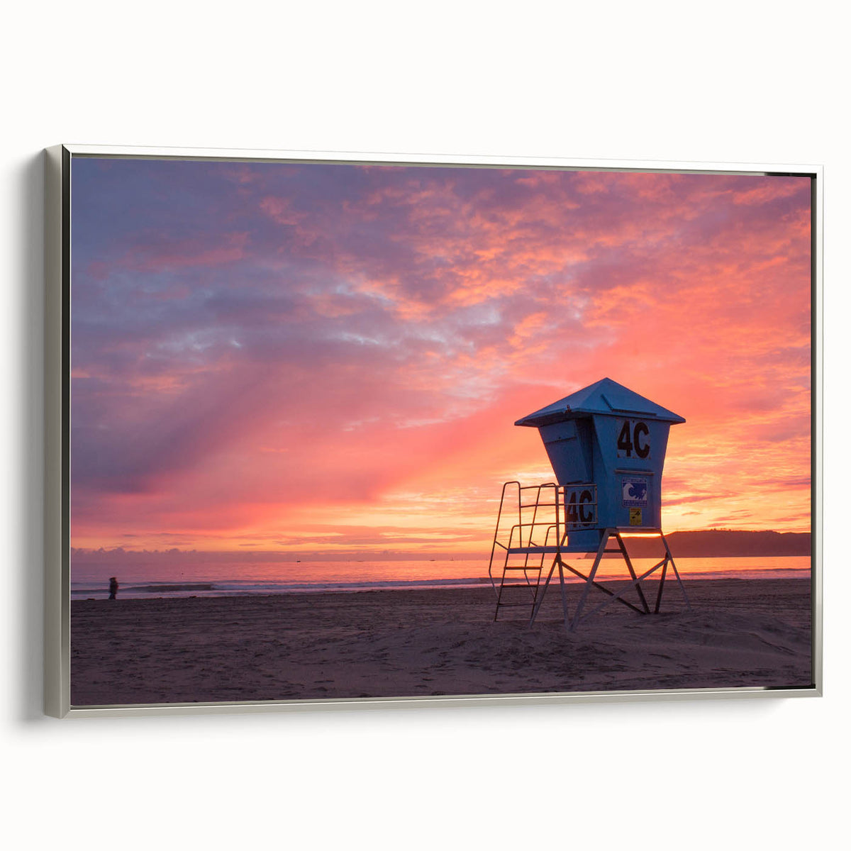 Framed canvas landscape art painting of Coronado, California in muted colors with vintage poster style.