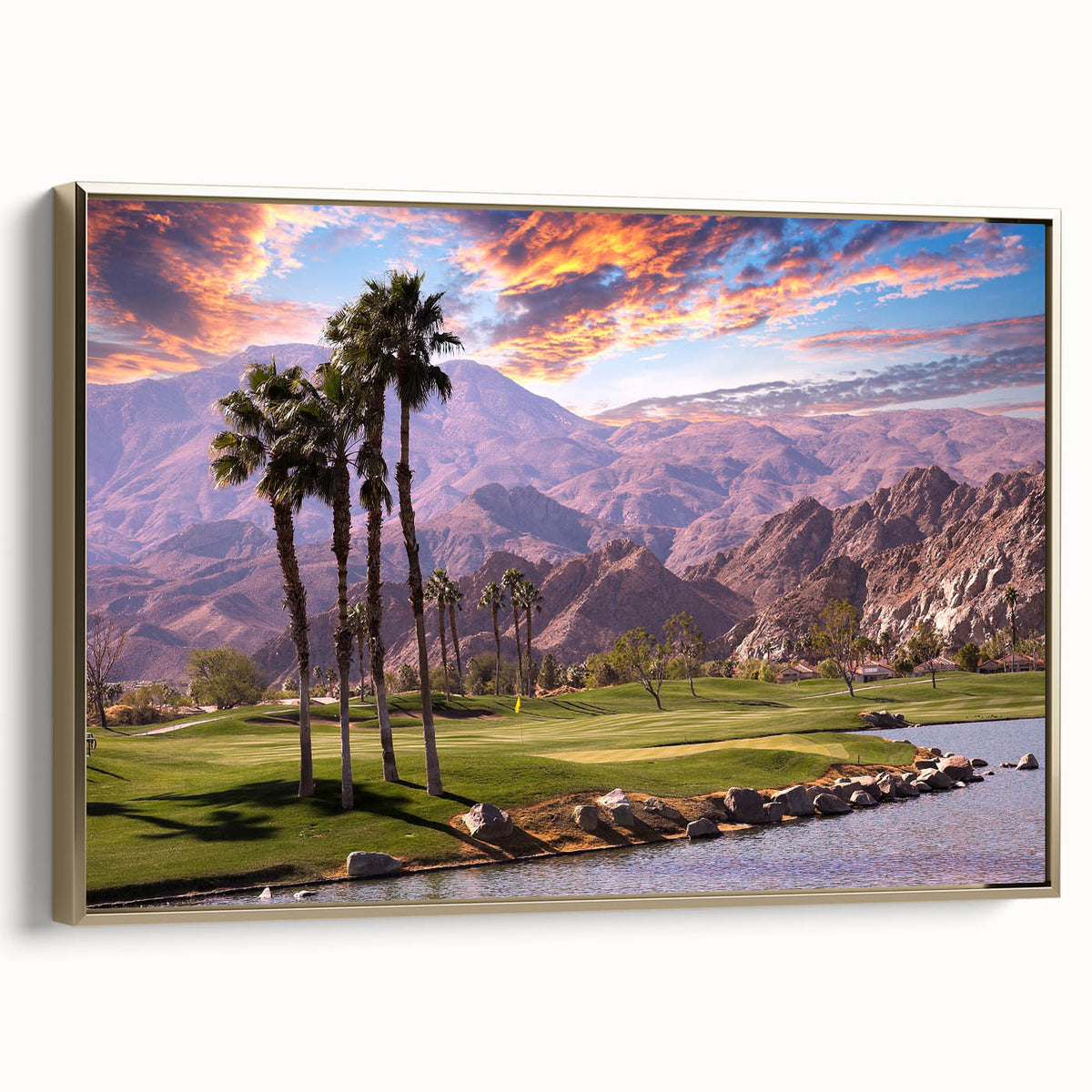 Framed canvas featuring a vintage-style Palm Springs landscape in black, ideal for bedroom wall art.