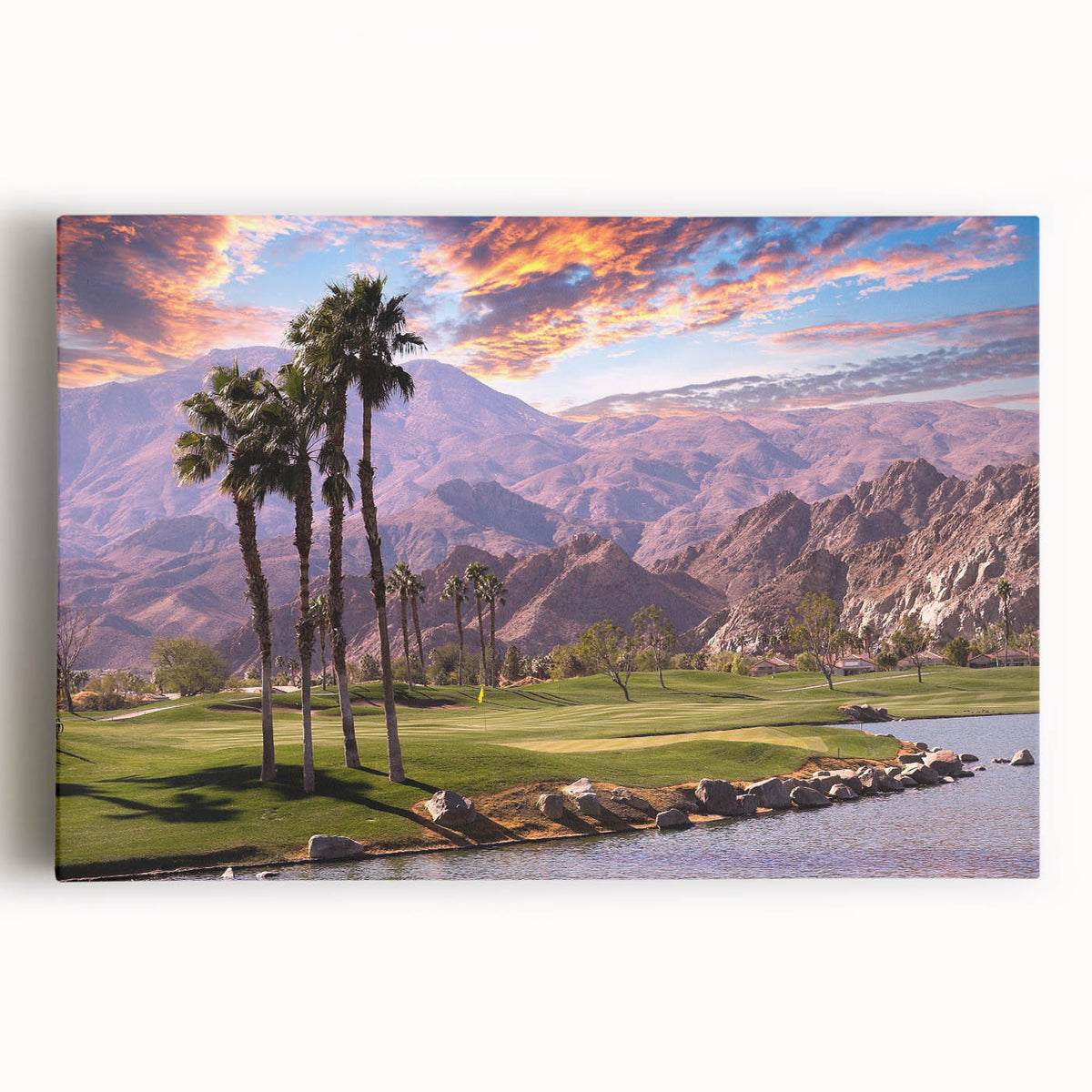 Black and white large art print of Palm Springs scenery on stretched canvas, suitable for kitchen wall art.