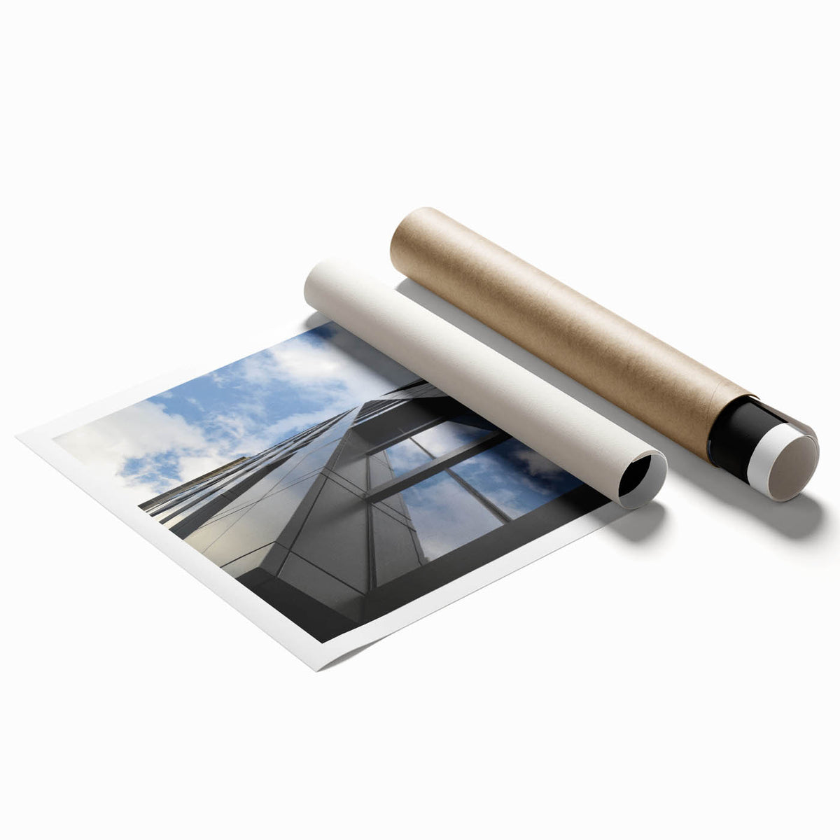 Extra large rolled print of a floral Chicago skyline in muted greens and blues, ideal for classy bathroom wall art.