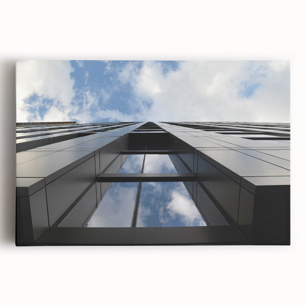 Black and white photograph of Chicago skyline on large stretched canvas, suitable as kitchen wall art.