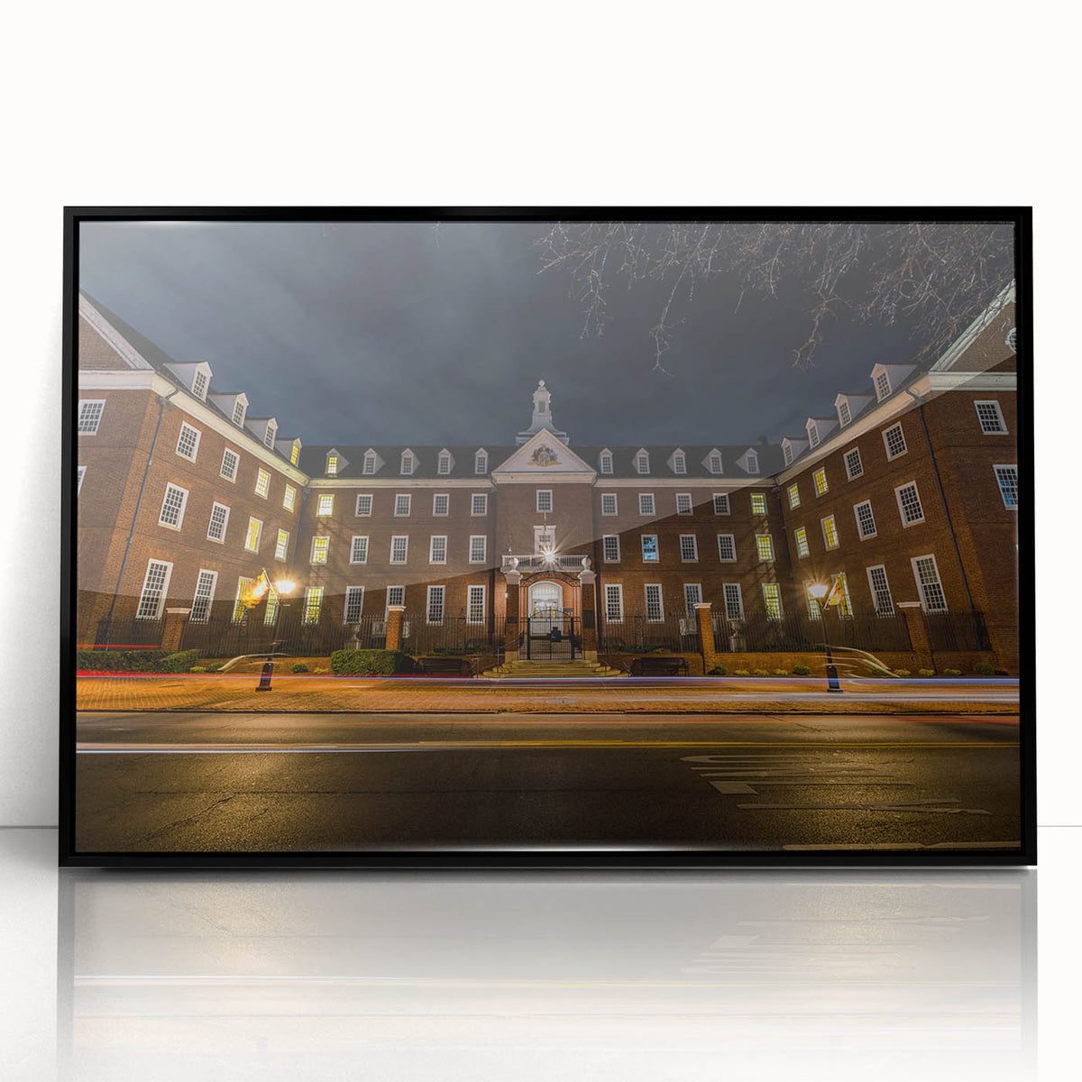 Framed acrylic print of large abstract wall art depicting Annapolis, Maryland, in muted gray and blue tones.